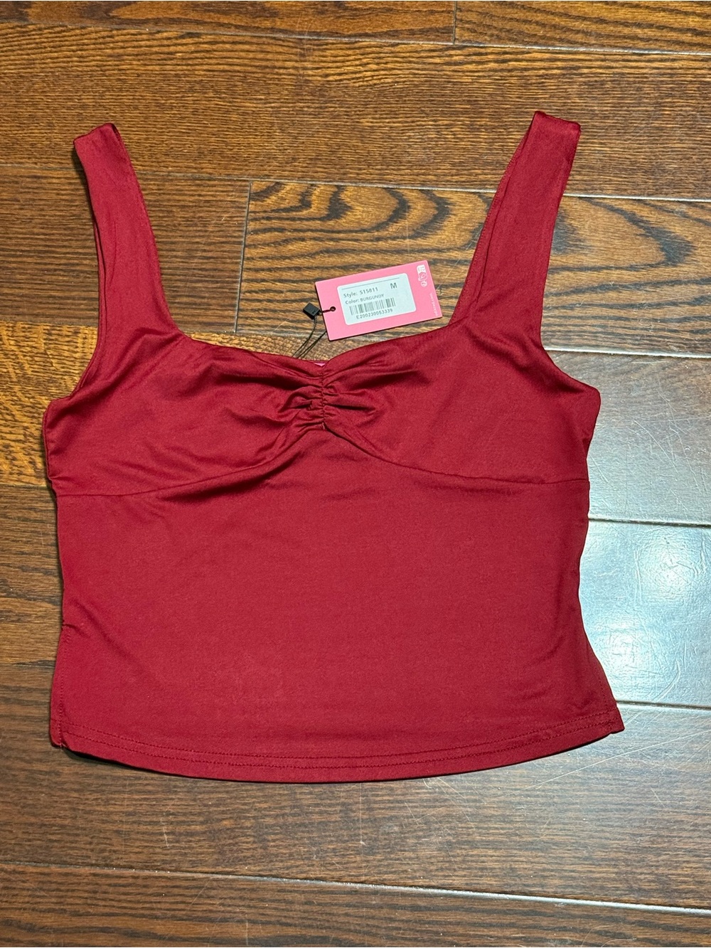 Edikted Burgundy Ruched Crop Tank Top